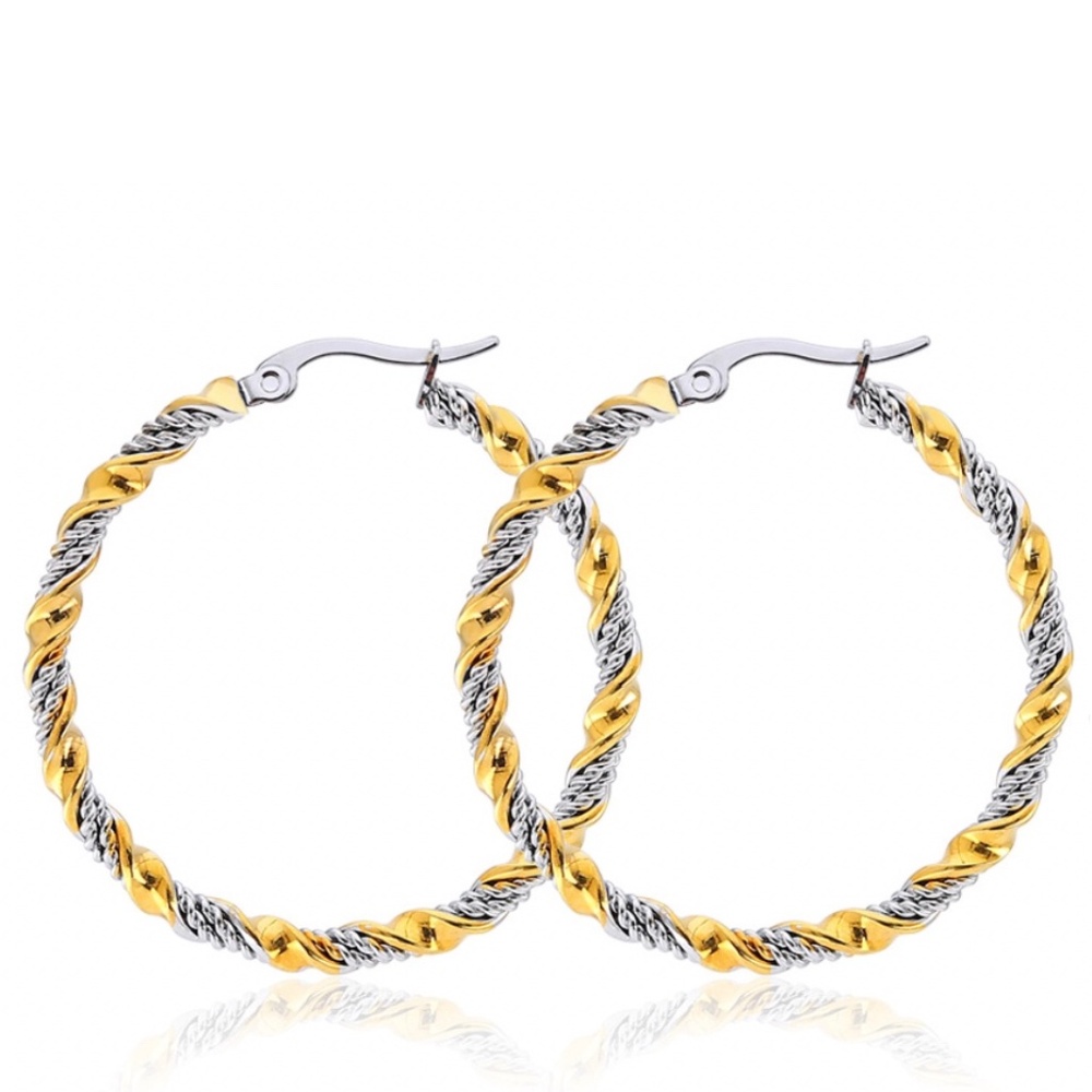 New Liv Oliver 18k Gold & Silver Two tone Hoop Earrings